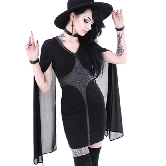 Restyle Dresses & Skirts - Restyle Gothic Cape Dress Witch Occult Blackcraft
